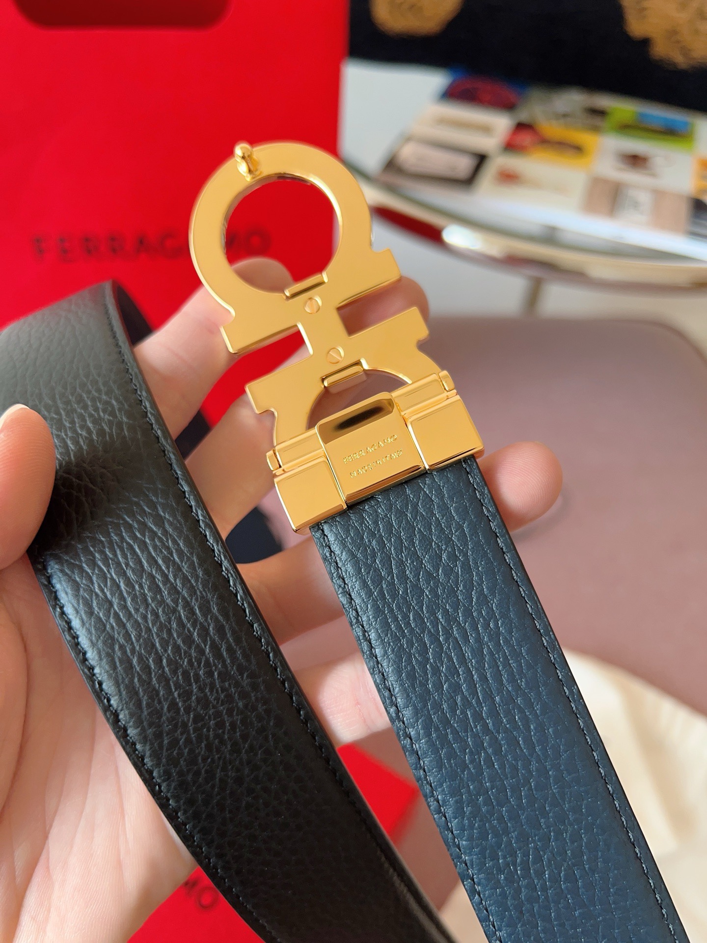 Ferragamo 페라가모 간치니 버클 소가죽 벨트 8