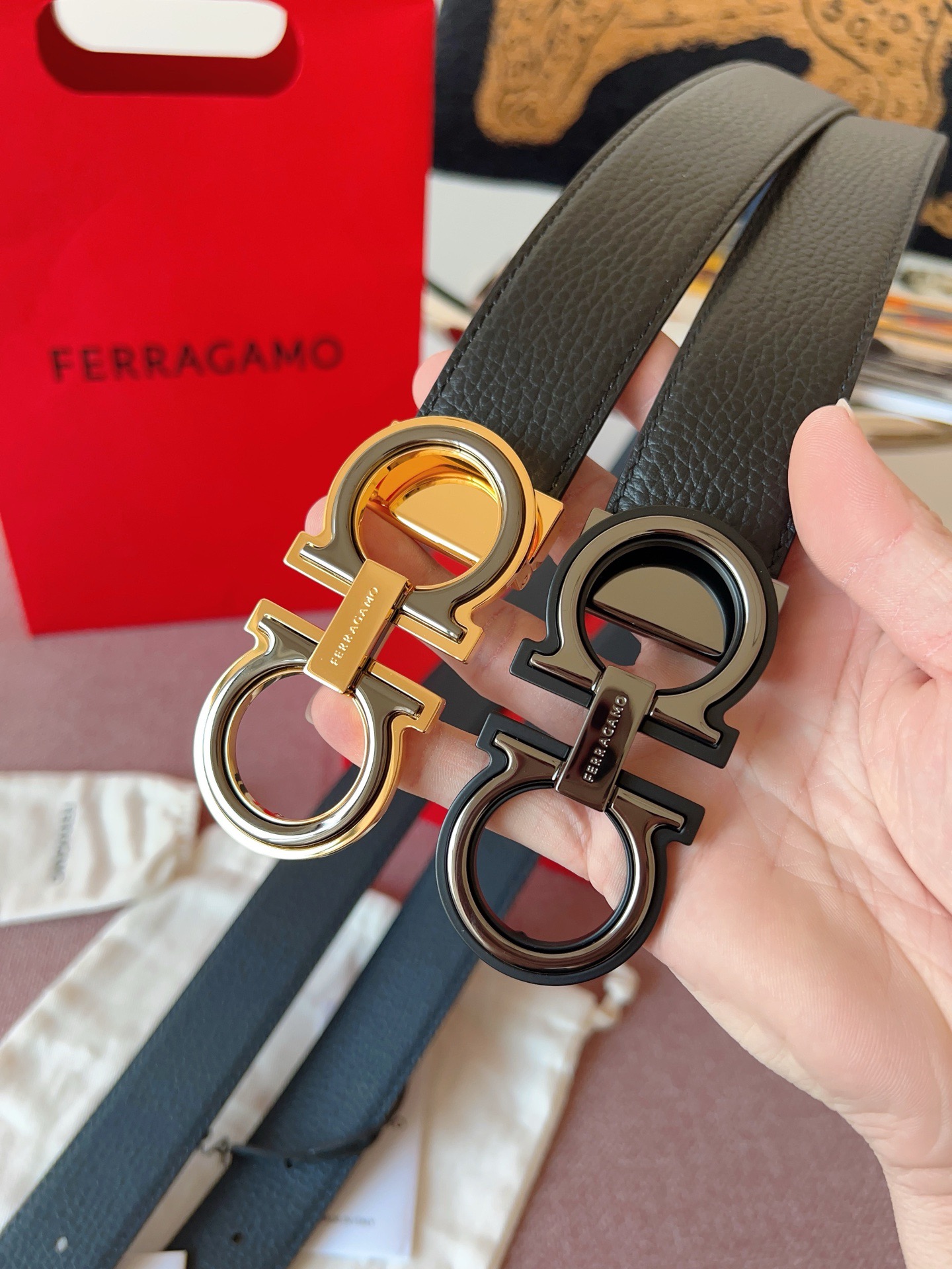 Ferragamo 페라가모 간치니 버클 소가죽 벨트 9