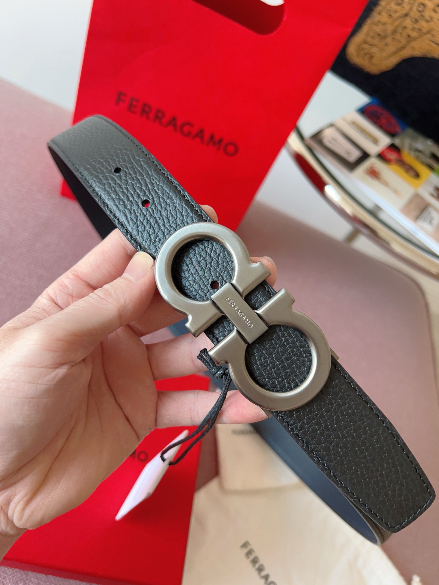 Ferragamo 페라가모 간치니 버클 소가죽 벨트 4