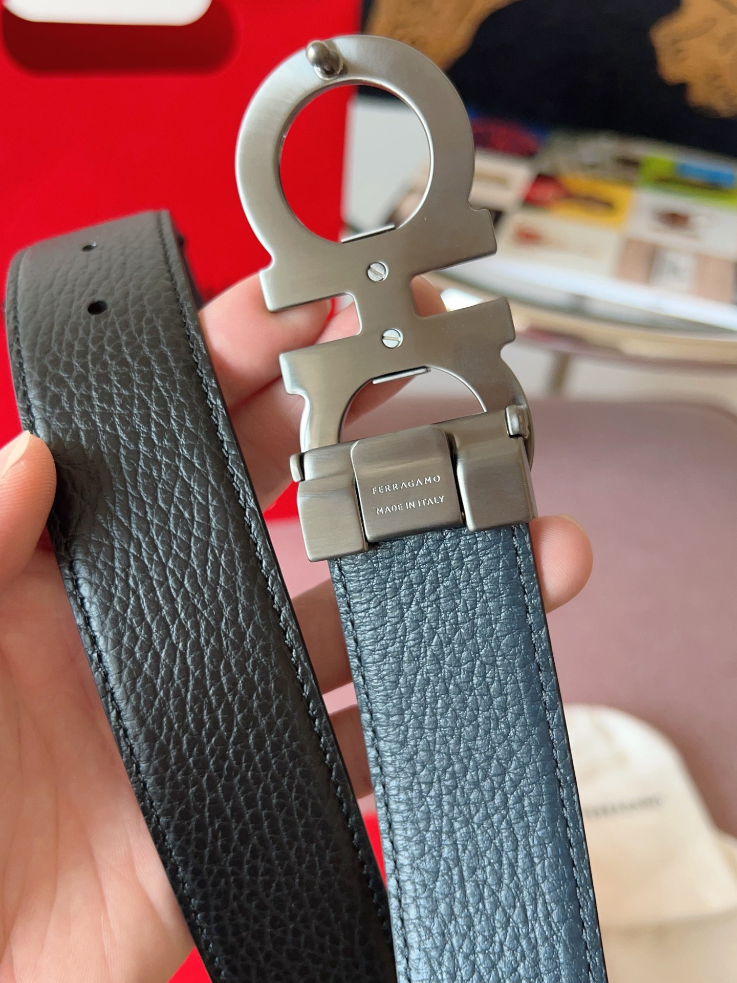 Ferragamo 페라가모 간치니 버클 소가죽 벨트 7