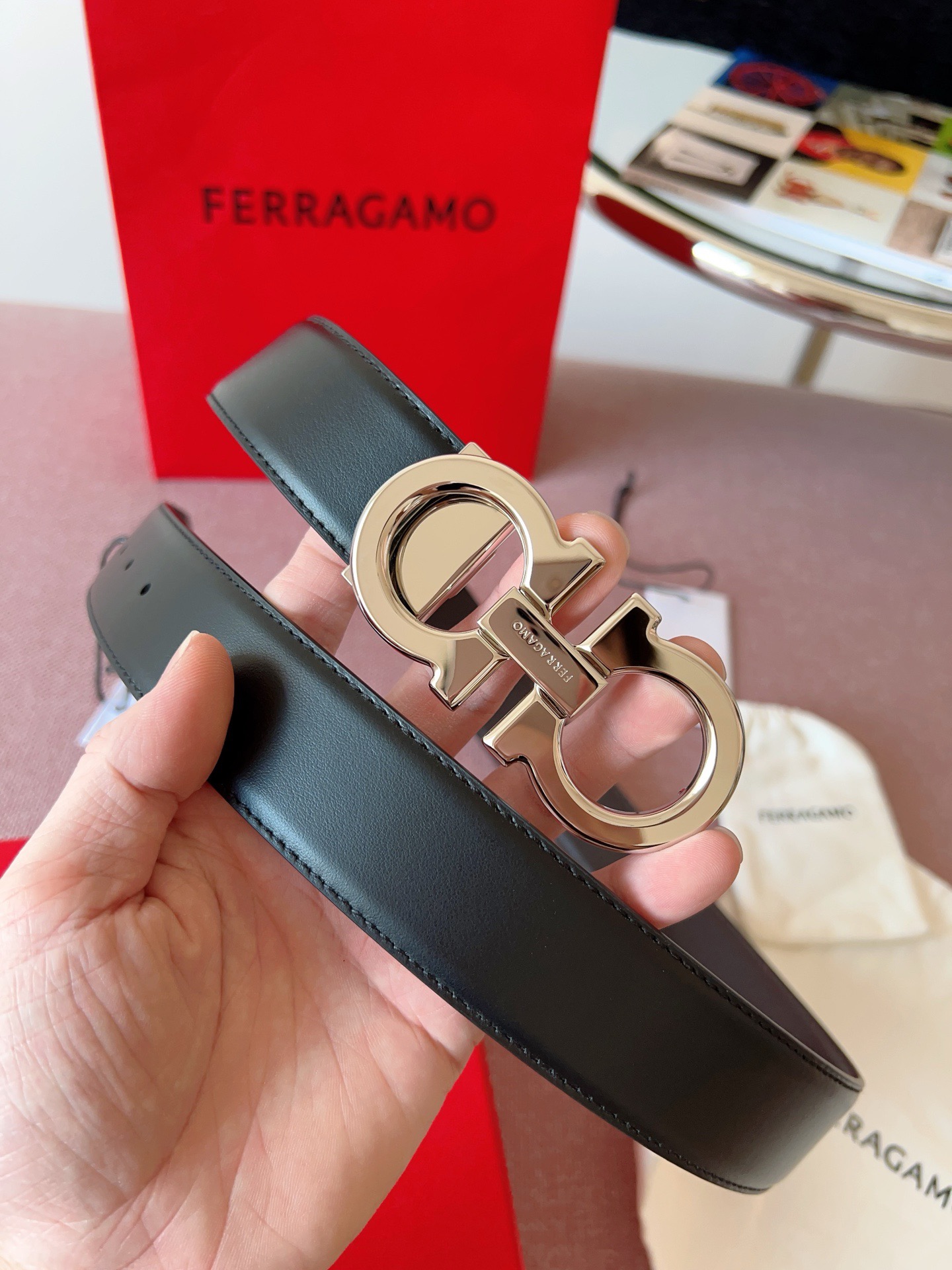 Ferragamo 페라가모 간치니 버클 소가죽 벨트 8
