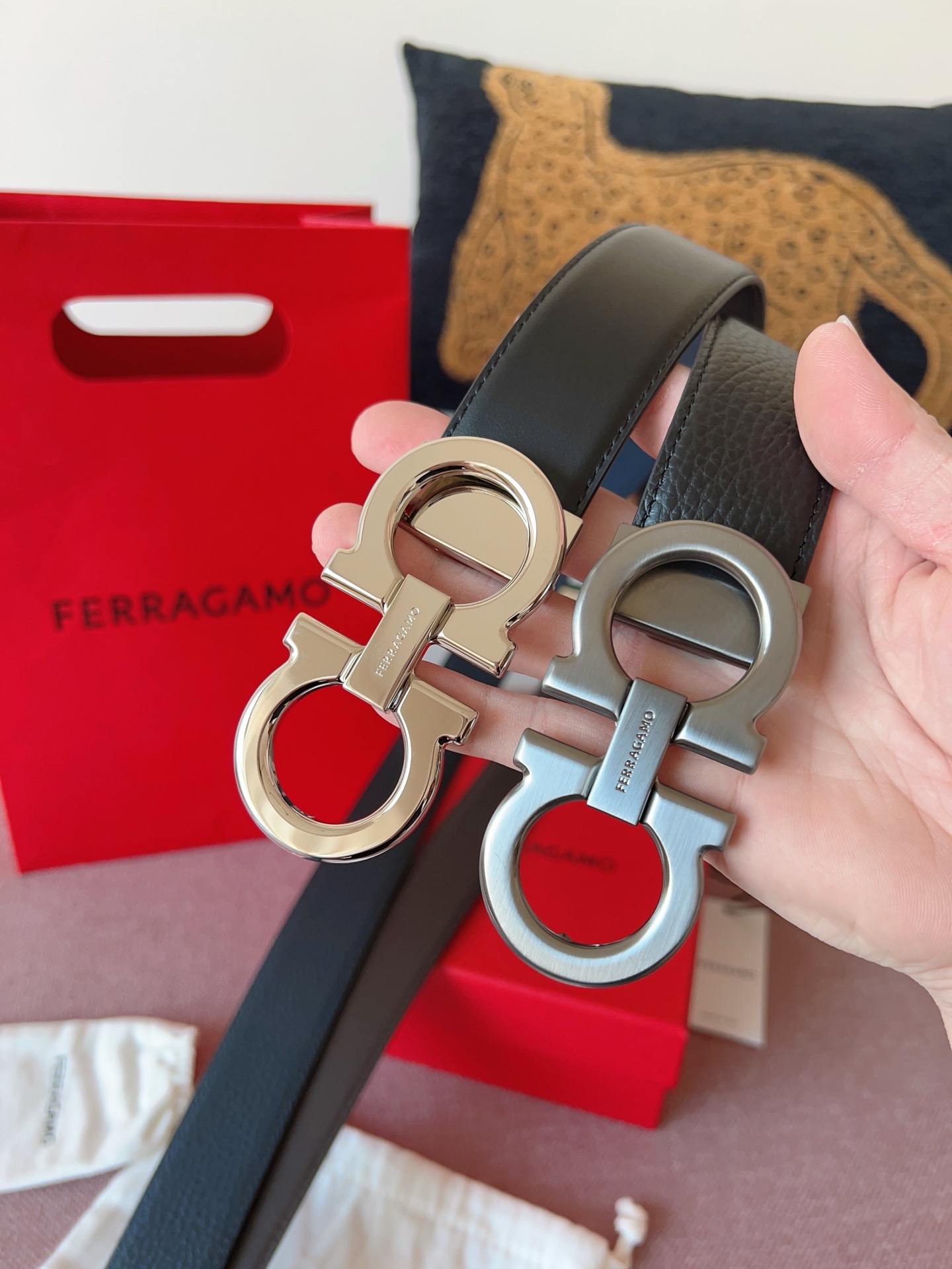 Ferragamo 페라가모 간치니 버클 소가죽 벨트 9