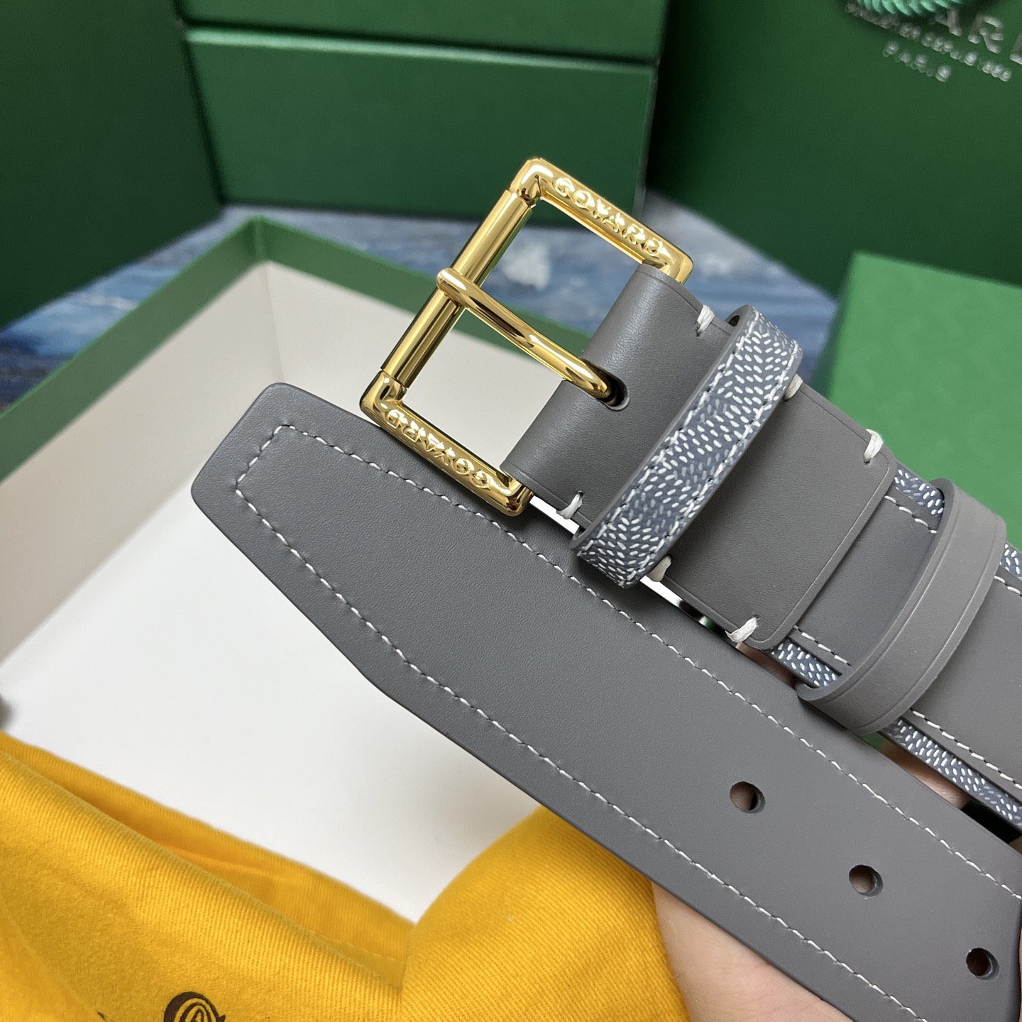 Goyard 고야드 그레이 리버서블 가죽 벨트 7