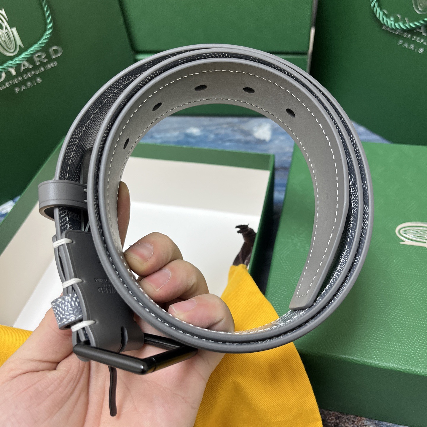 Goyard 고야드 그레이 리버서블 가죽 벨트 5
