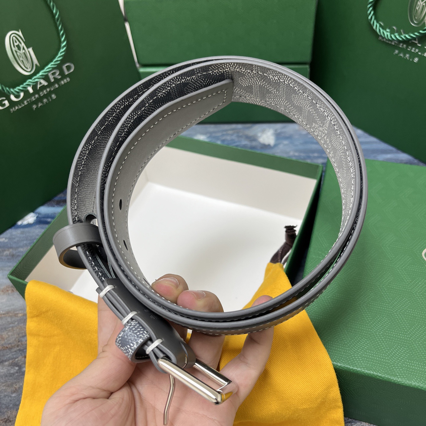 Goyard 고야드 그레이 리버서블 가죽 벨트 6