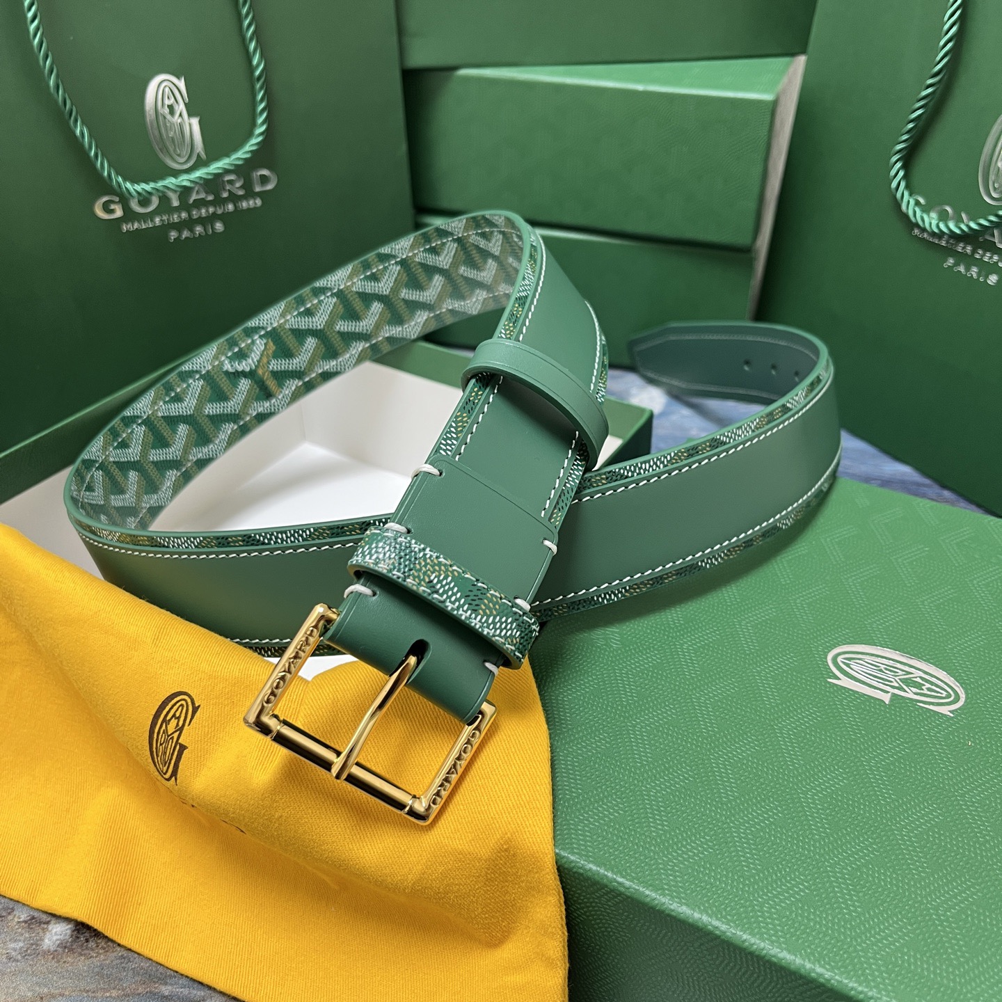 Goyard 고야드 소가죽 코팅 캔버스 그린 벨트 1
