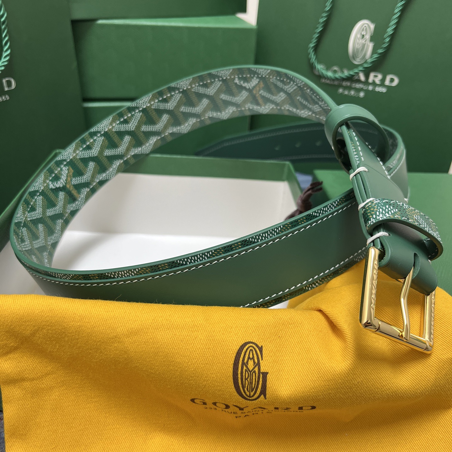 Goyard 고야드 소가죽 코팅 캔버스 그린 벨트 3