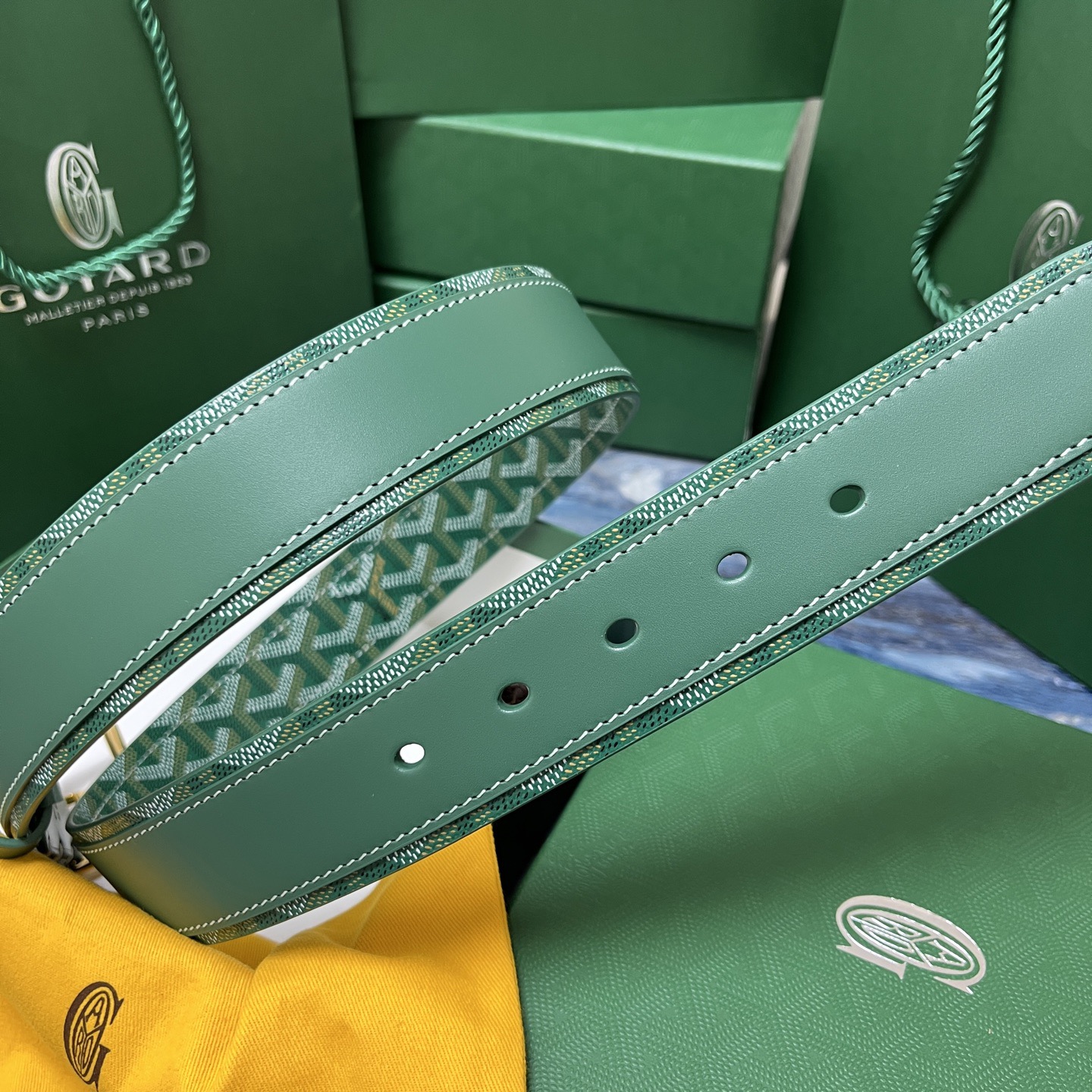 Goyard 고야드 소가죽 코팅 캔버스 그린 벨트 4