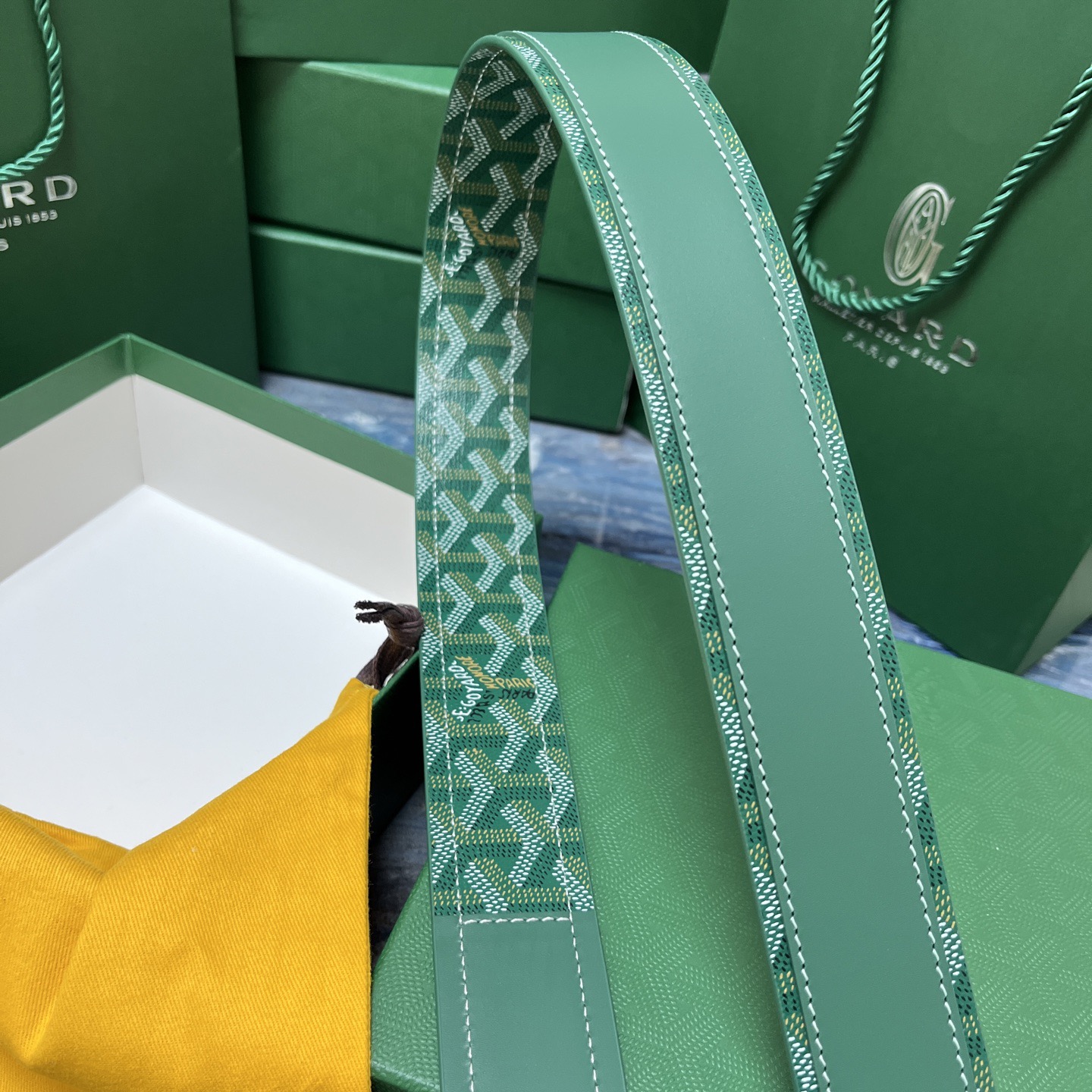 Goyard 고야드 소가죽 코팅 캔버스 그린 벨트 5