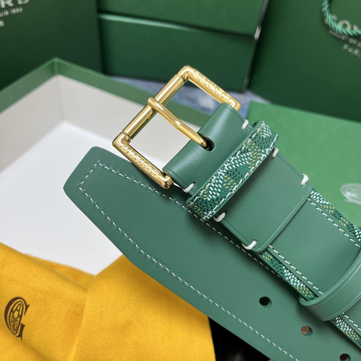 Goyard 고야드 소가죽 코팅 캔버스 그린 벨트 6