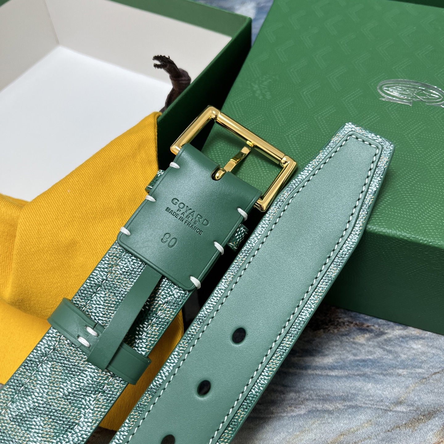 Goyard 고야드 소가죽 코팅 캔버스 그린 벨트 7