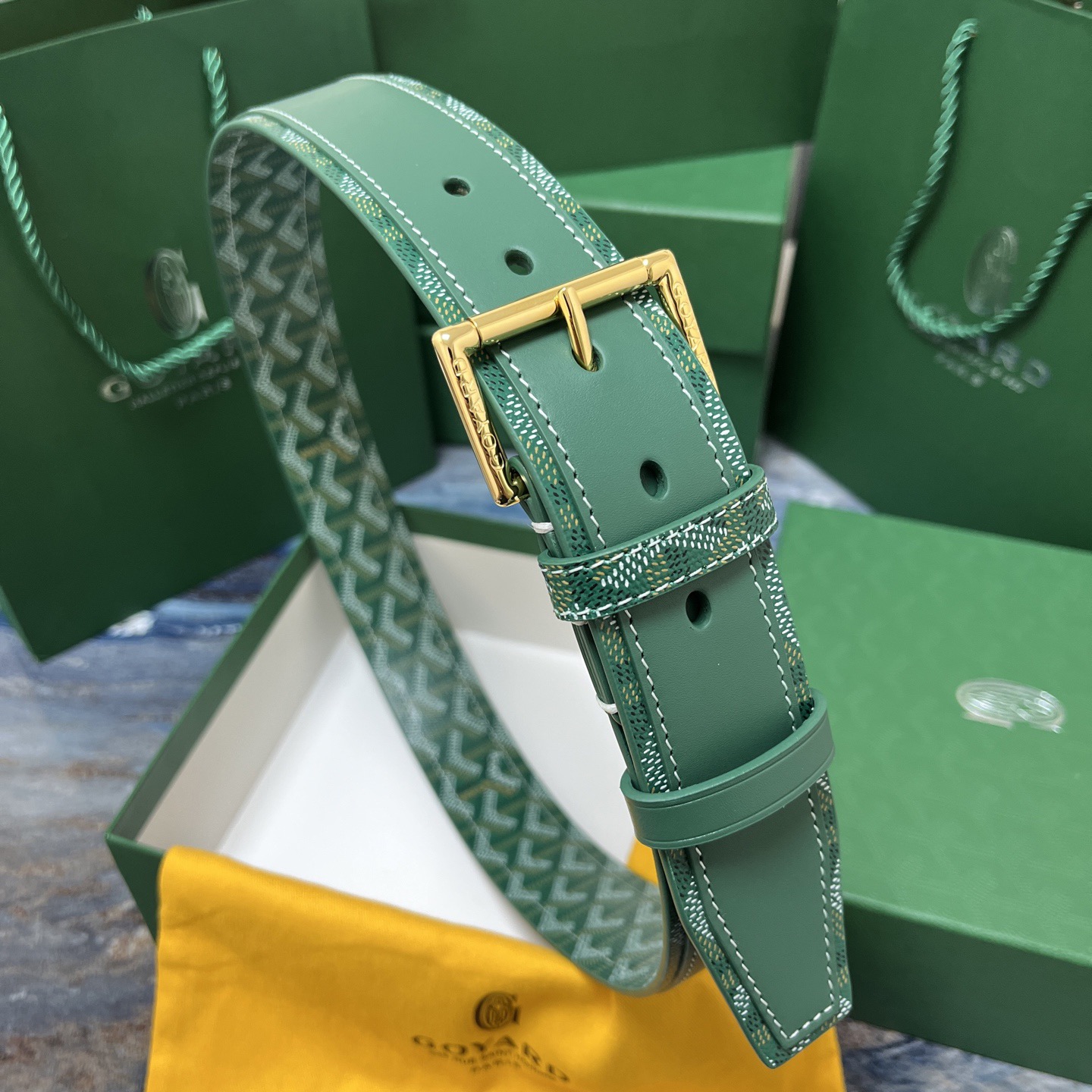 Goyard 고야드 소가죽 코팅 캔버스 그린 벨트 8