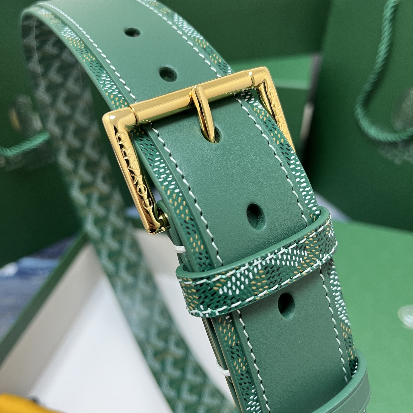 Goyard 고야드 소가죽 코팅 캔버스 그린 벨트 9