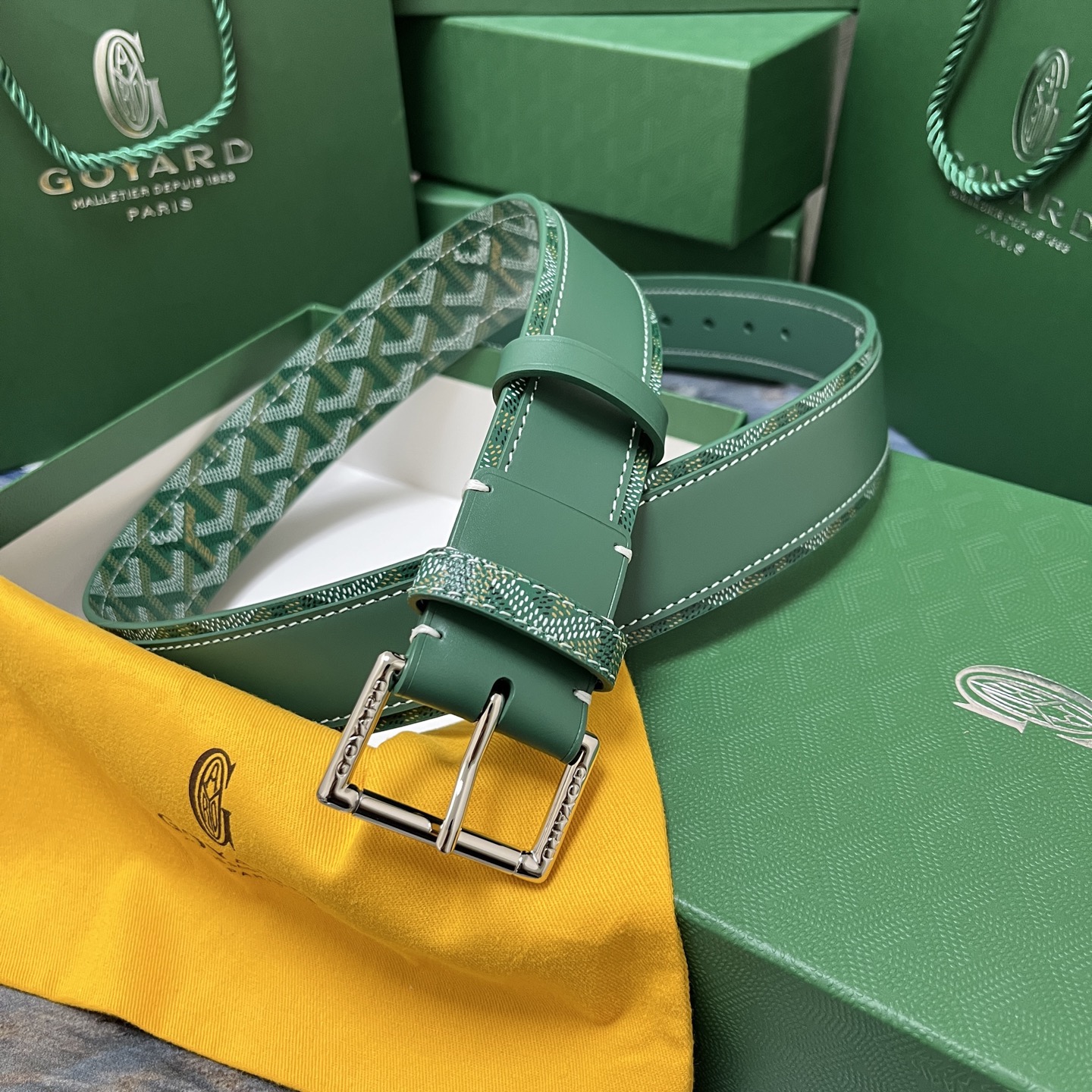 Goyard 고야드 소가죽 코팅 캔버스 그린 벨트 1