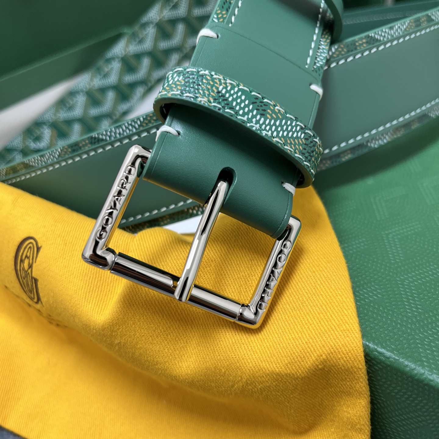 Goyard 고야드 소가죽 코팅 캔버스 그린 벨트 2