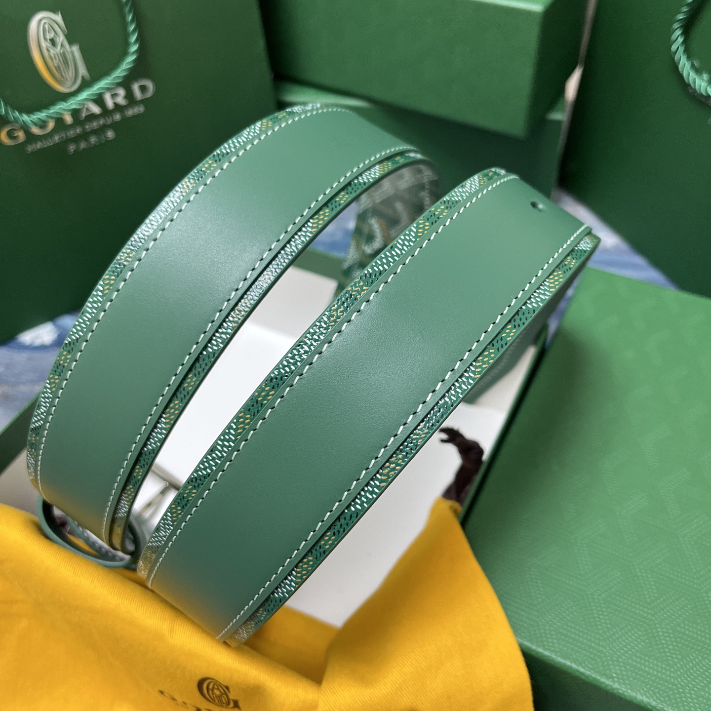 Goyard 고야드 소가죽 코팅 캔버스 그린 벨트 4