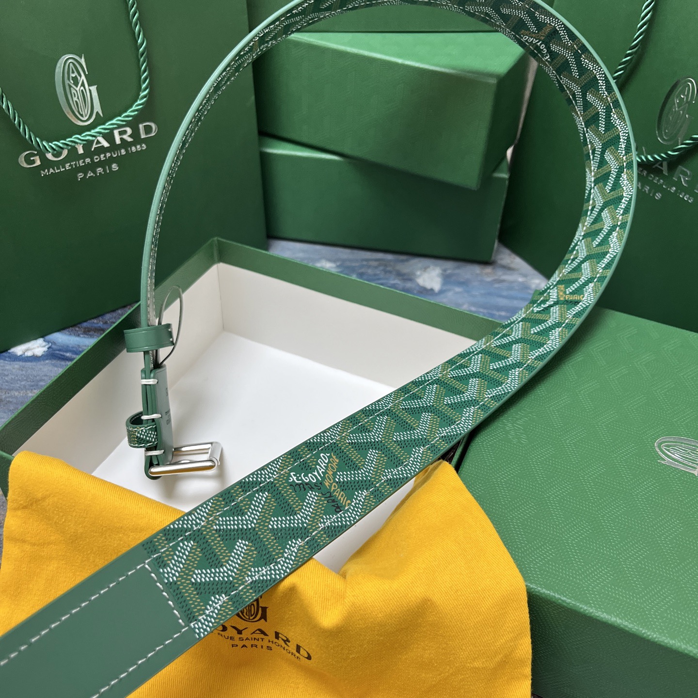 Goyard 고야드 소가죽 코팅 캔버스 그린 벨트 5