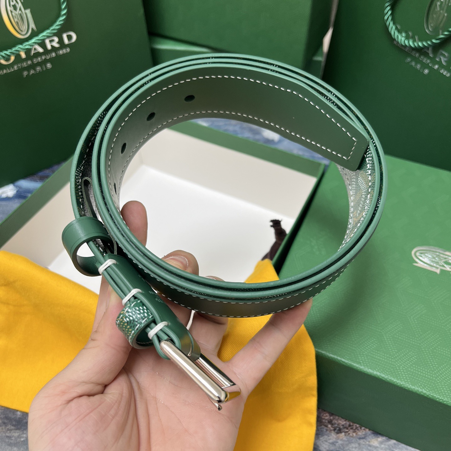 Goyard 고야드 소가죽 코팅 캔버스 그린 벨트 6