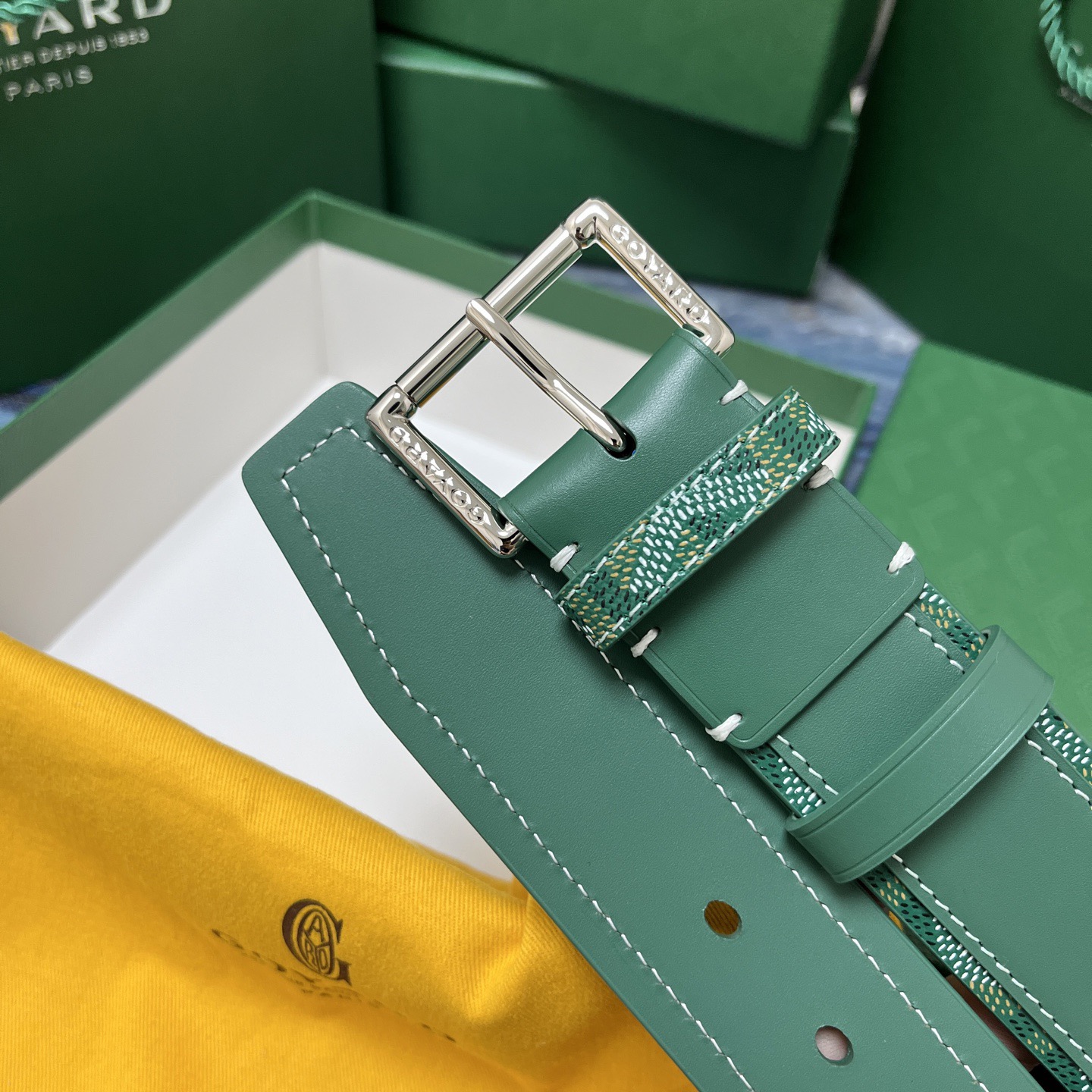 Goyard 고야드 소가죽 코팅 캔버스 그린 벨트 7