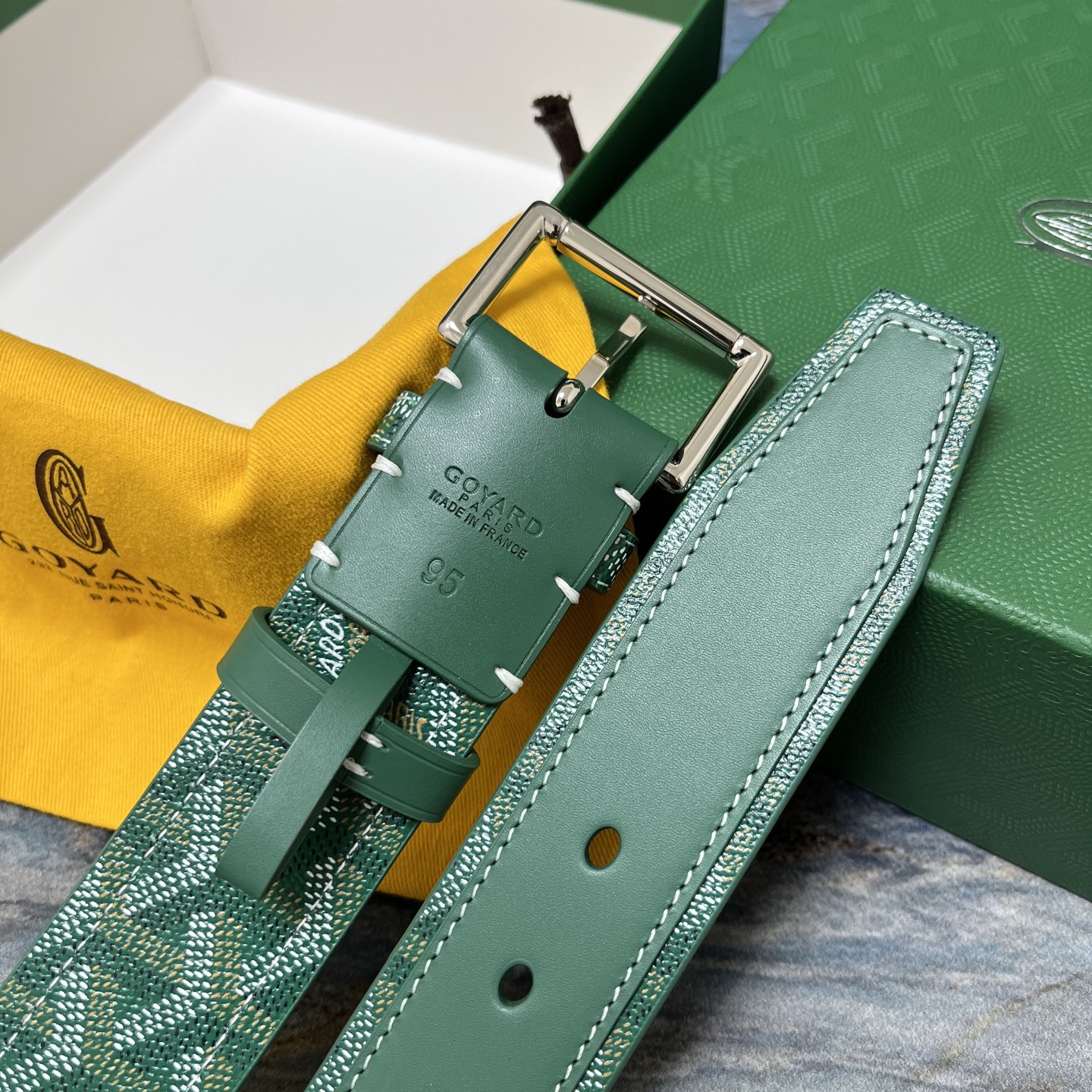 Goyard 고야드 소가죽 코팅 캔버스 그린 벨트 8