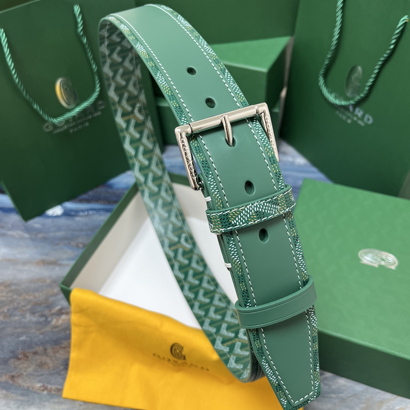 Goyard 고야드 소가죽 코팅 캔버스 그린 벨트 9