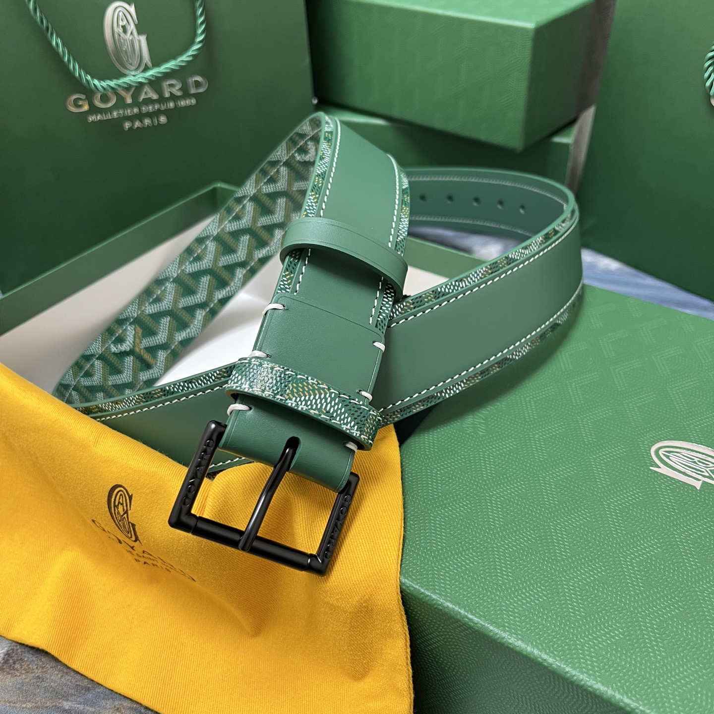 Goyard 고야드 소가죽 코팅 캔버스 그린 벨트 1