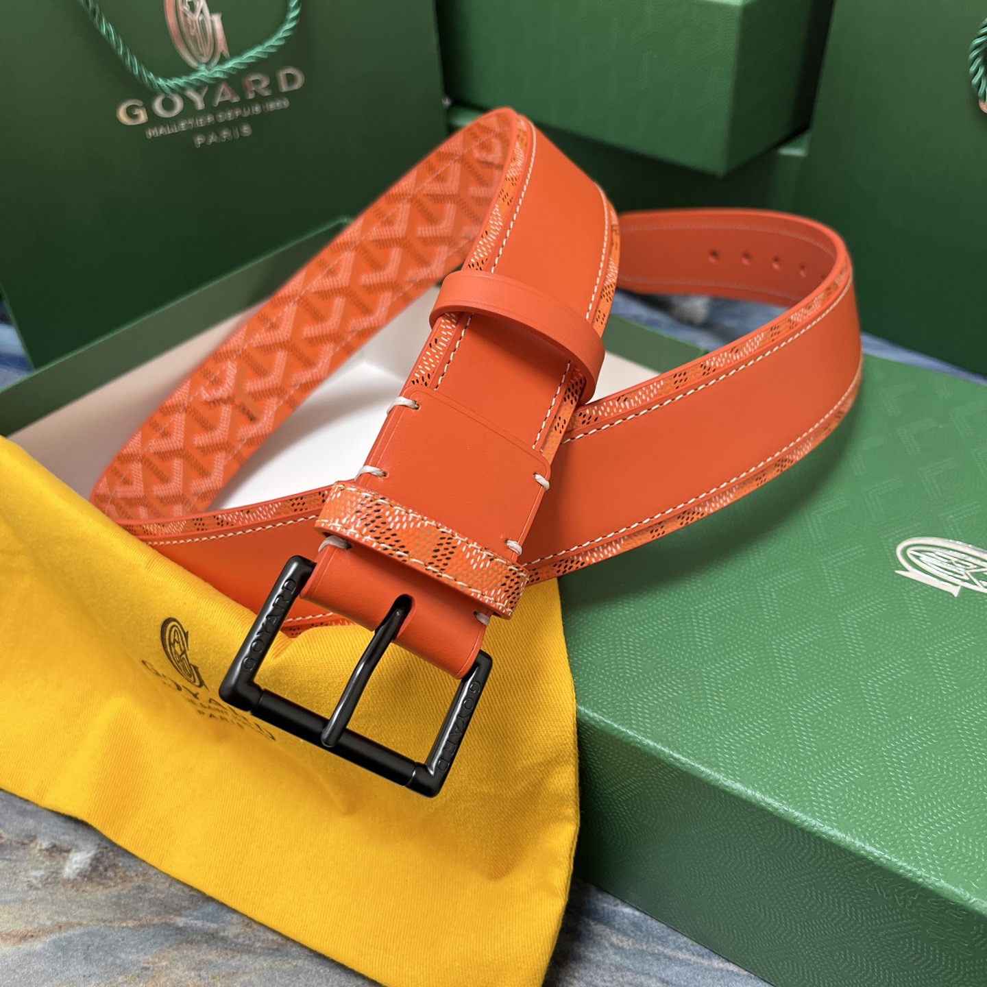 Goyard 고야드 오렌지 패턴 소가죽 벨트 1