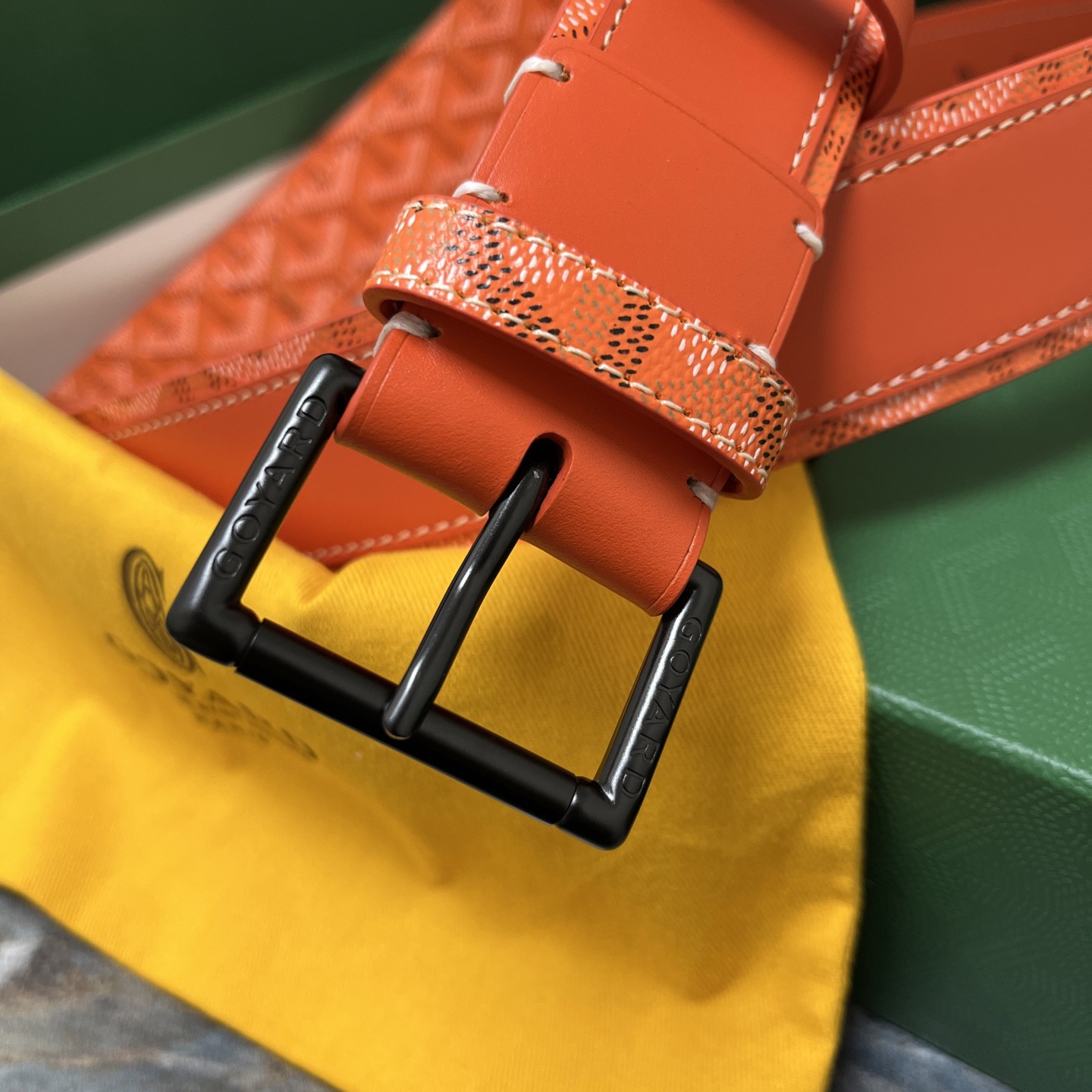 Goyard 고야드 오렌지 패턴 소가죽 벨트 2