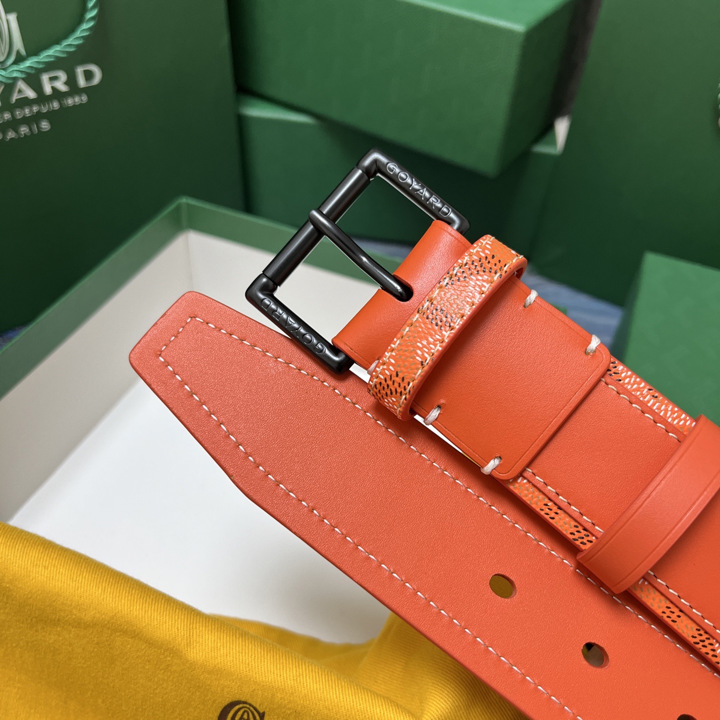 Goyard 고야드 오렌지 패턴 소가죽 벨트 5