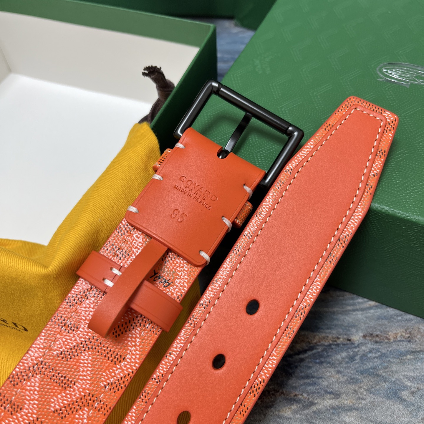 Goyard 고야드 오렌지 패턴 소가죽 벨트 6