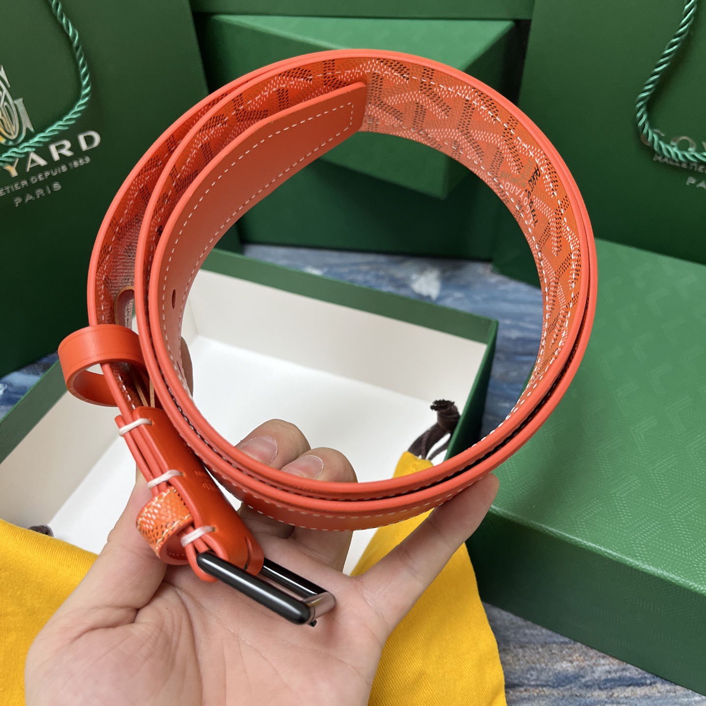 Goyard 고야드 오렌지 패턴 소가죽 벨트 7