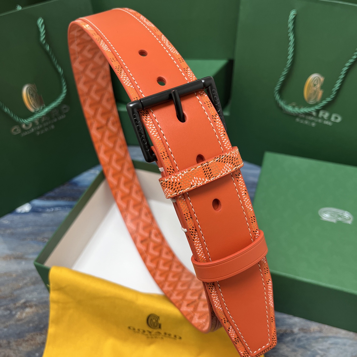 Goyard 고야드 오렌지 패턴 소가죽 벨트 8