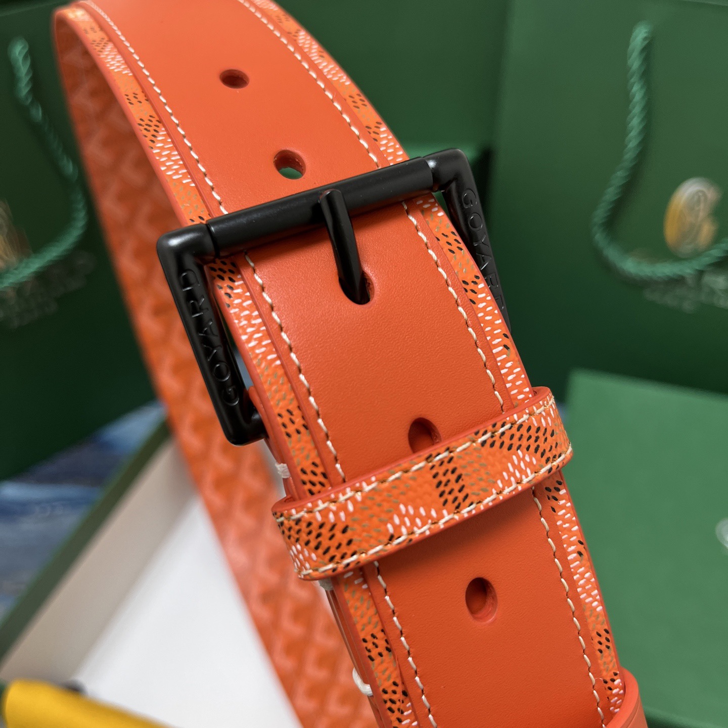 Goyard 고야드 오렌지 패턴 소가죽 벨트 9