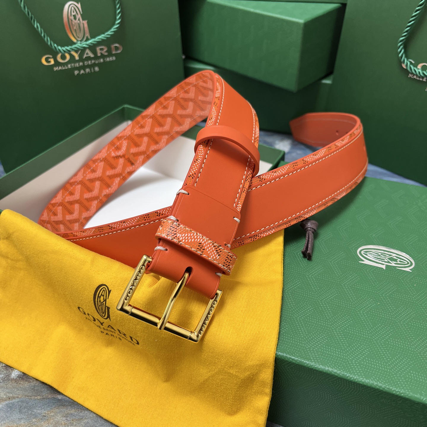 Goyard 고야드 오렌지 패턴 소가죽 벨트 1