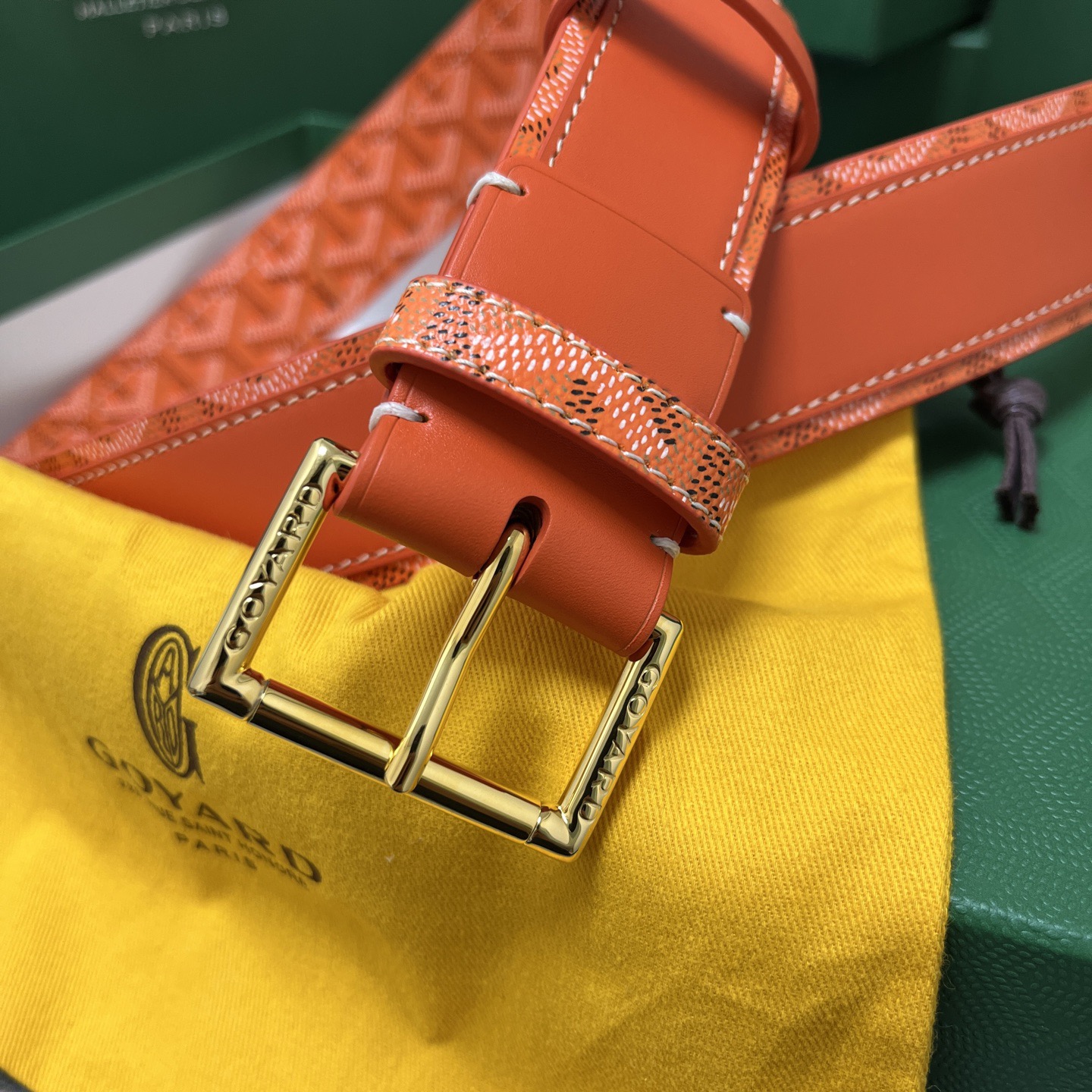 Goyard 고야드 오렌지 패턴 소가죽 벨트 2