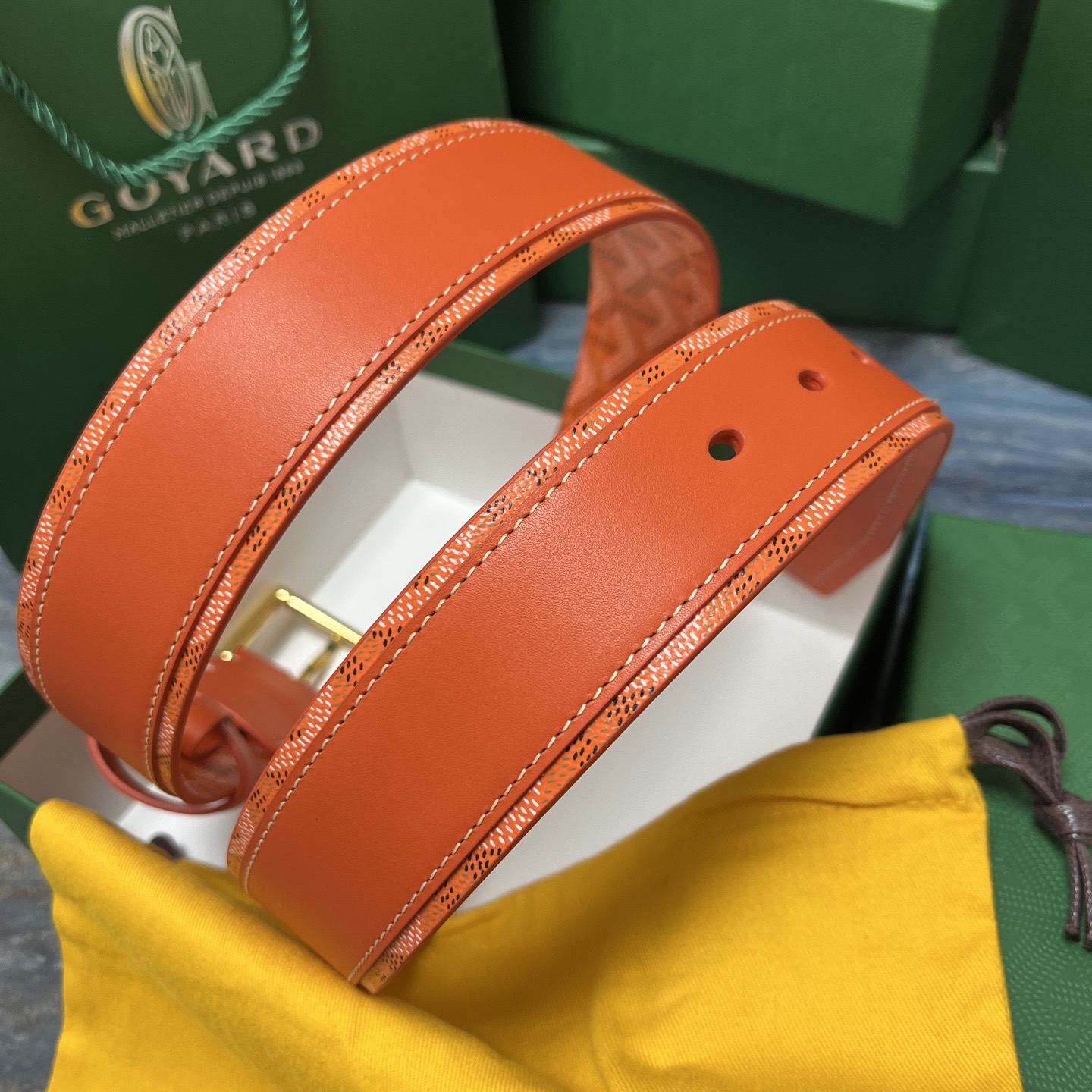 Goyard 고야드 오렌지 패턴 소가죽 벨트 3