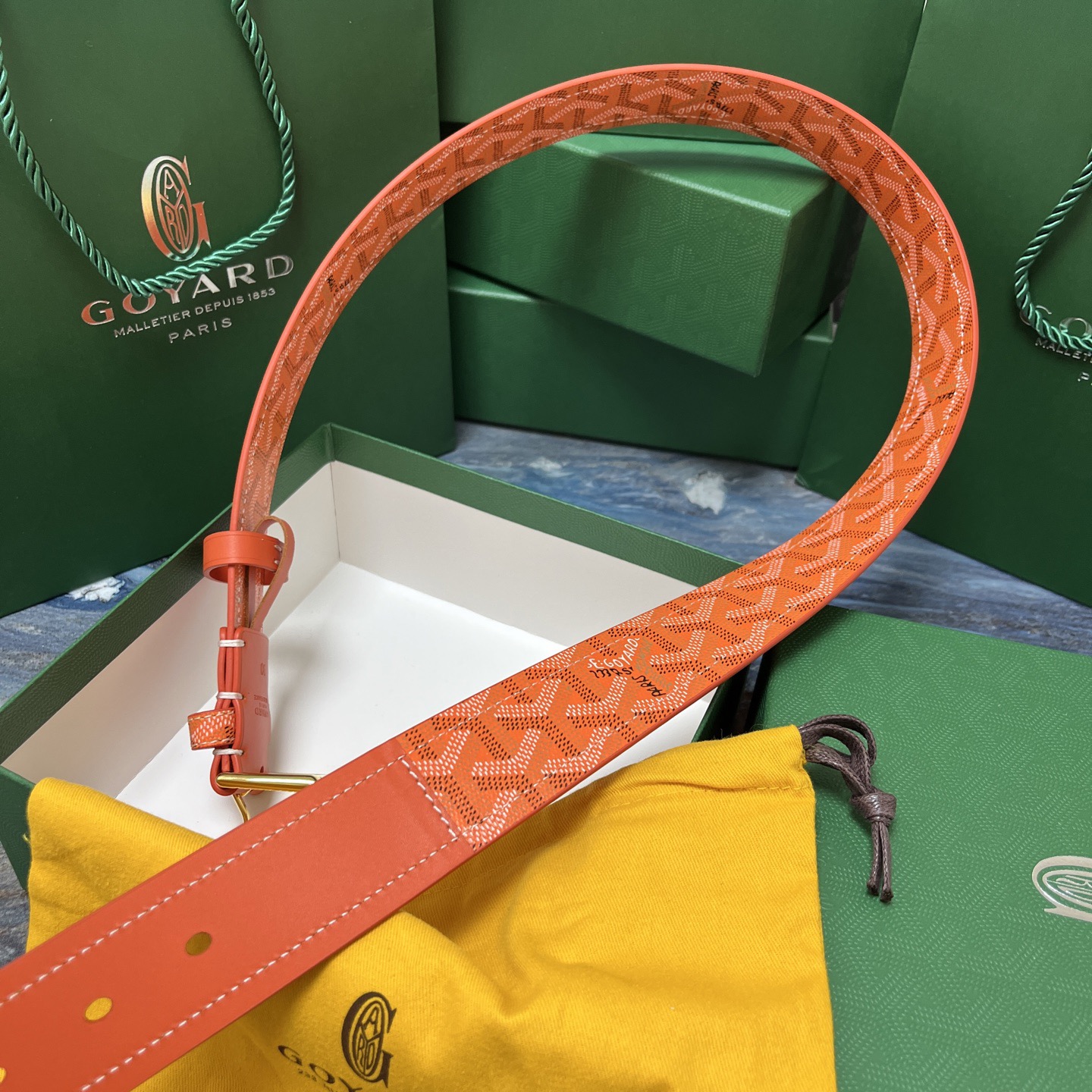 Goyard 고야드 오렌지 패턴 소가죽 벨트 4