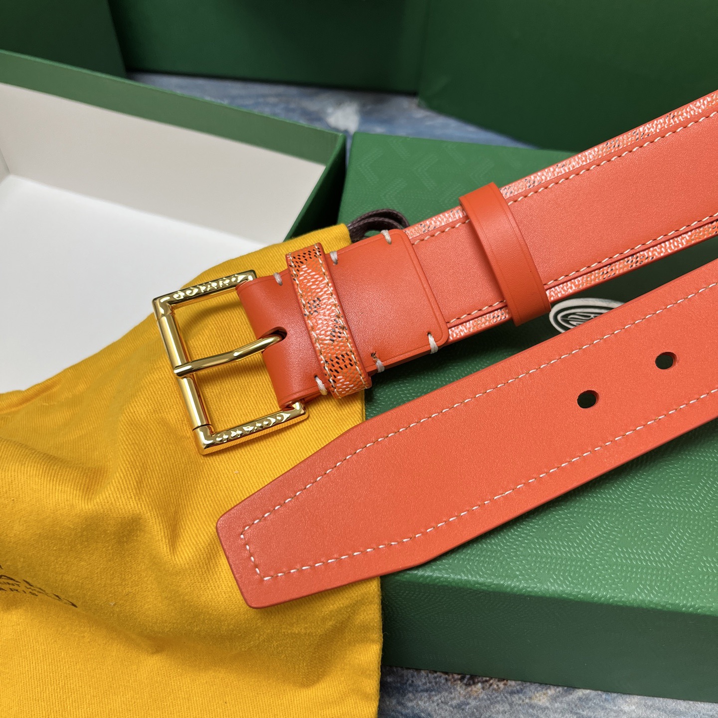Goyard 고야드 오렌지 패턴 소가죽 벨트 5