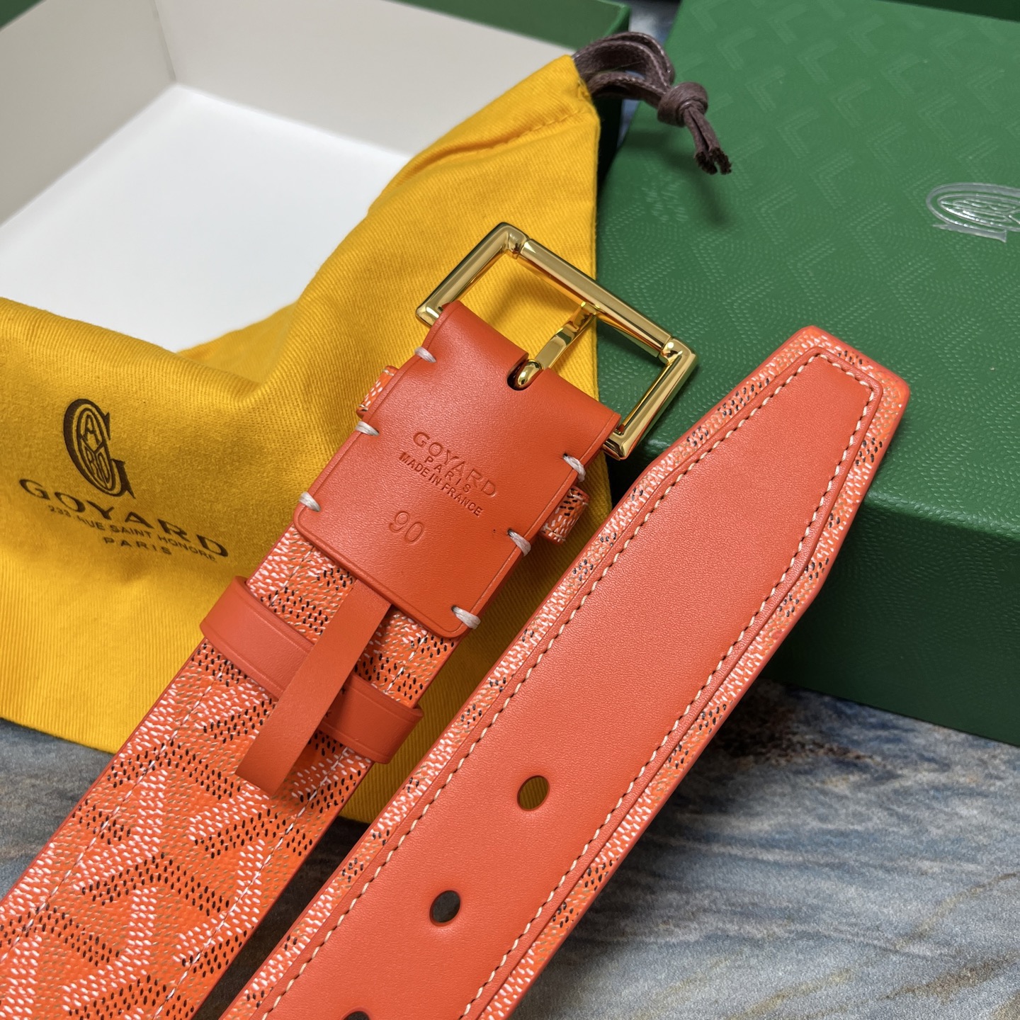 Goyard 고야드 오렌지 패턴 소가죽 벨트 6