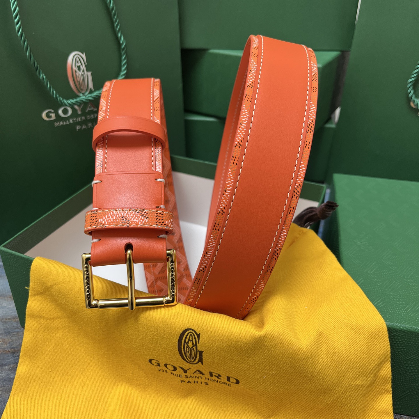 Goyard 고야드 오렌지 패턴 소가죽 벨트 7