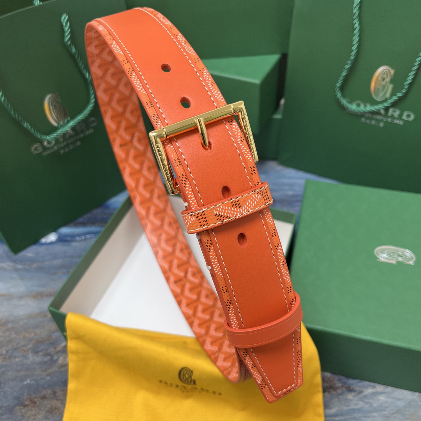 Goyard 고야드 오렌지 패턴 소가죽 벨트 8