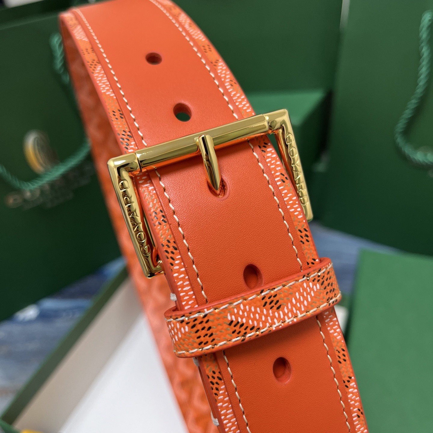 Goyard 고야드 오렌지 패턴 소가죽 벨트 9