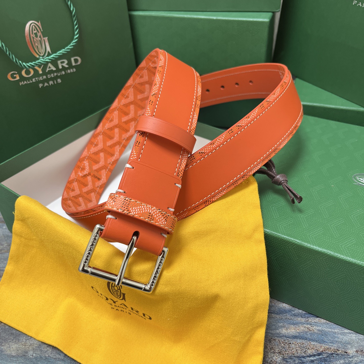Goyard 고야드 오렌지 패턴 소가죽 벨트 1
