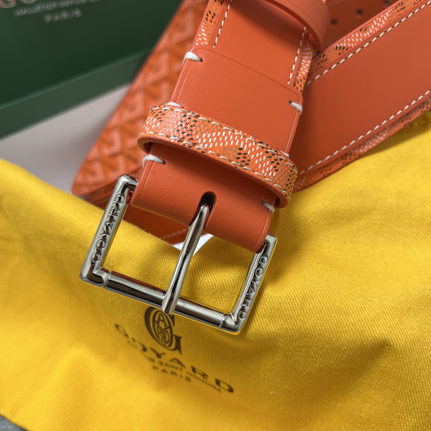 Goyard 고야드 오렌지 패턴 소가죽 벨트 2