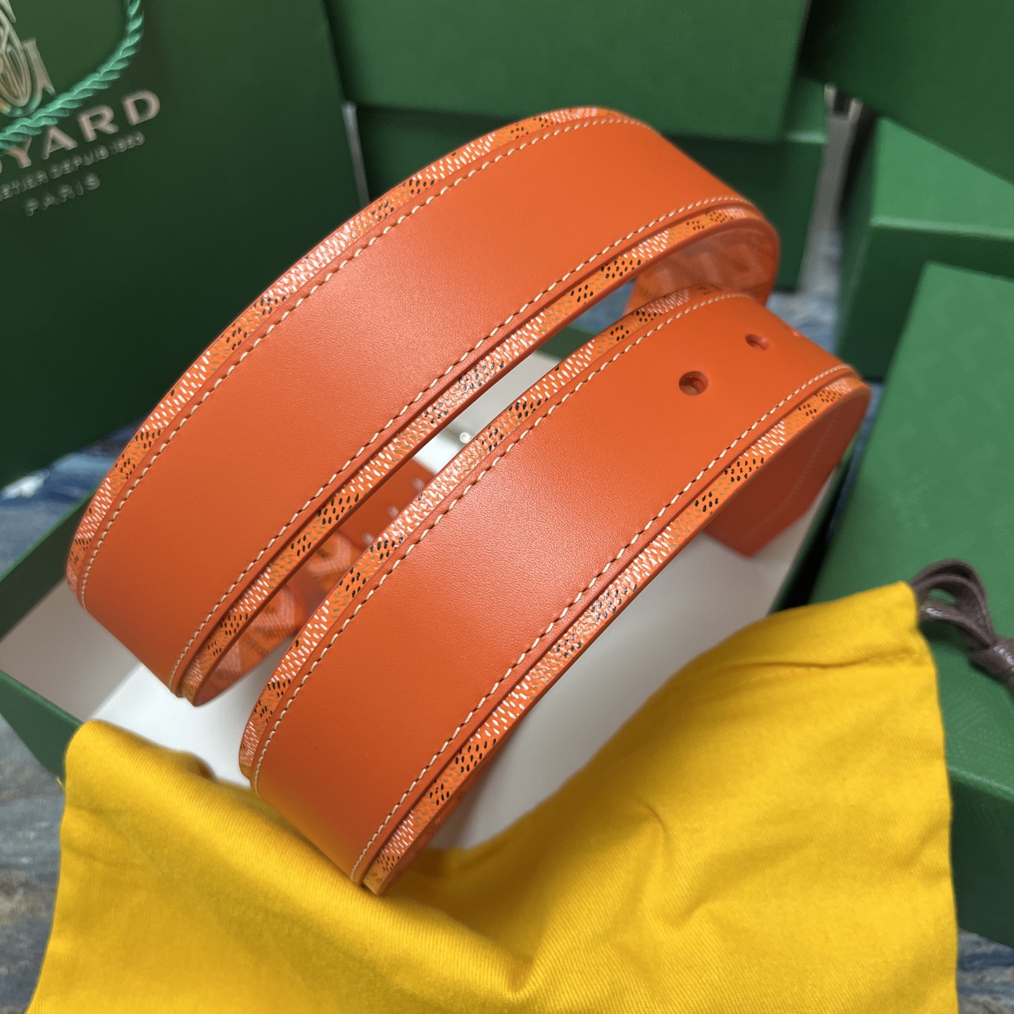 Goyard 고야드 오렌지 패턴 소가죽 벨트 3