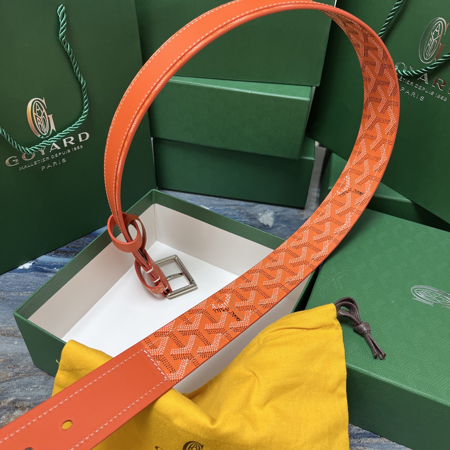 Goyard 고야드 오렌지 패턴 소가죽 벨트 4