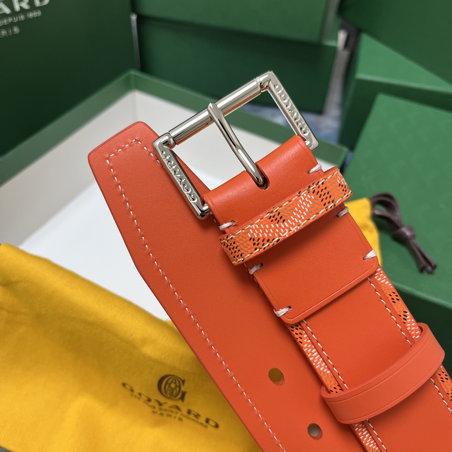 Goyard 고야드 오렌지 패턴 소가죽 벨트 5