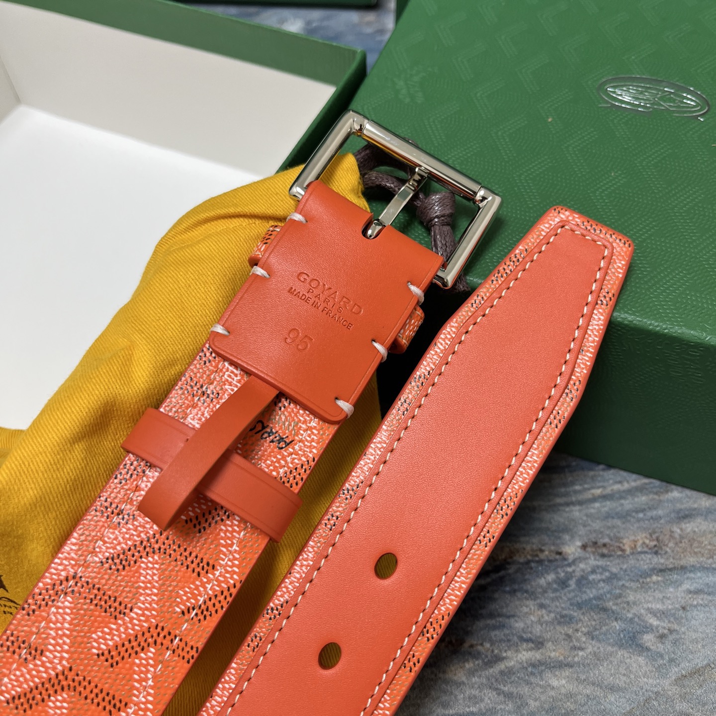 Goyard 고야드 오렌지 패턴 소가죽 벨트 6