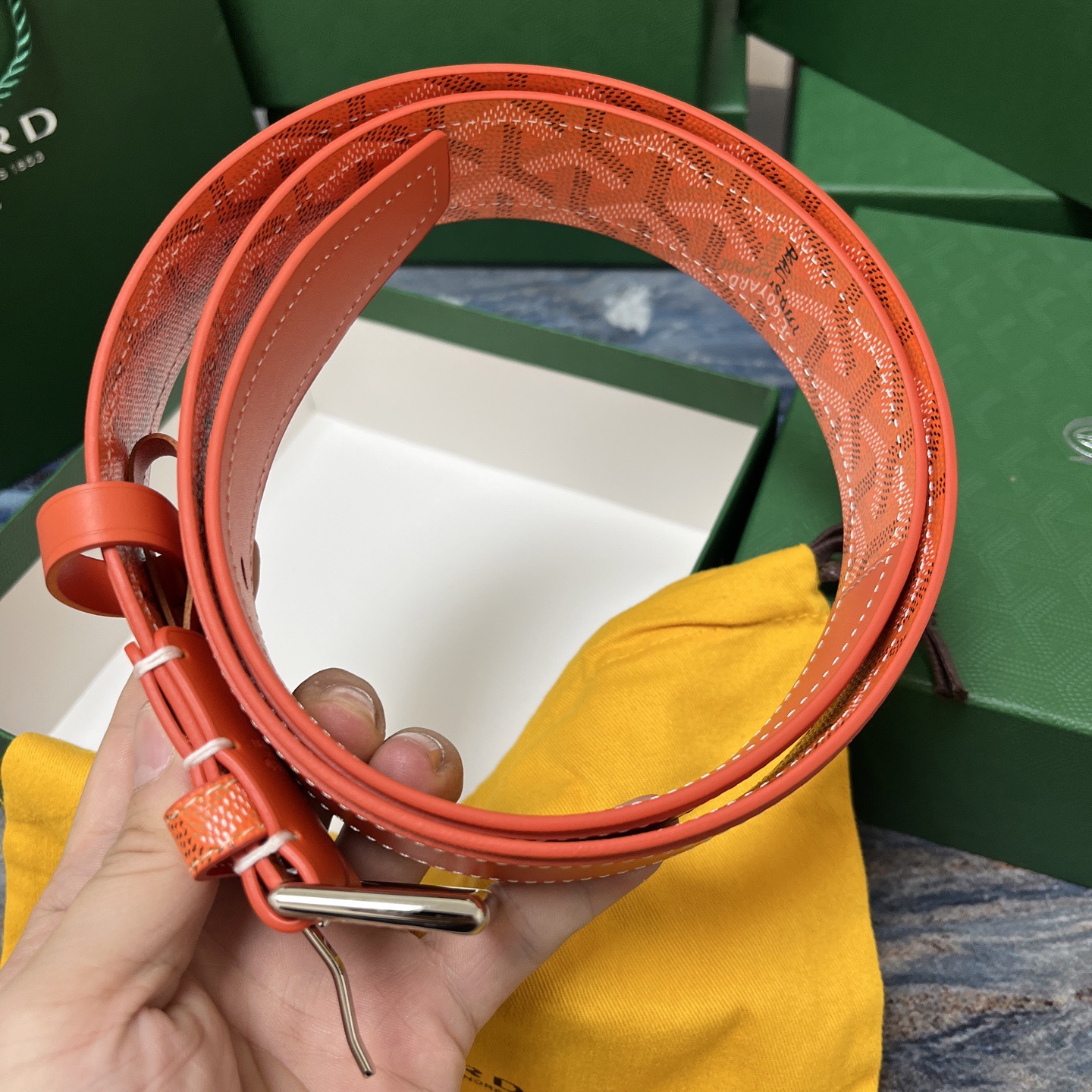 Goyard 고야드 오렌지 패턴 소가죽 벨트 7