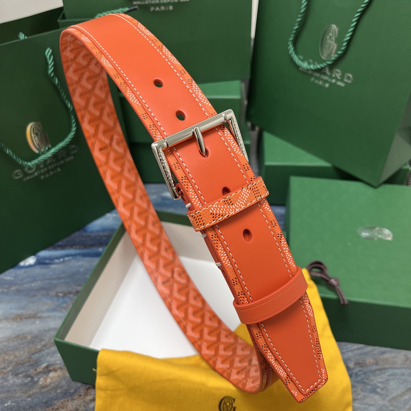 Goyard 고야드 오렌지 패턴 소가죽 벨트 8